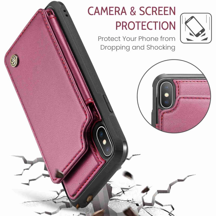 For iPhone XS / X CaseMe C22 Card Slots Holder RFID Anti-theft Phone Case(Wine Red) - HoMEdemic™ 