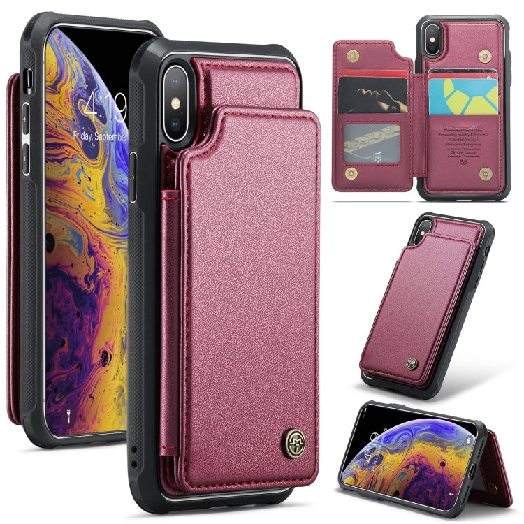For iPhone XS Max CaseMe C22 Card Slots Holder RFID Anti-theft Phone Case(Wine Red) - HoMEdemic™ 