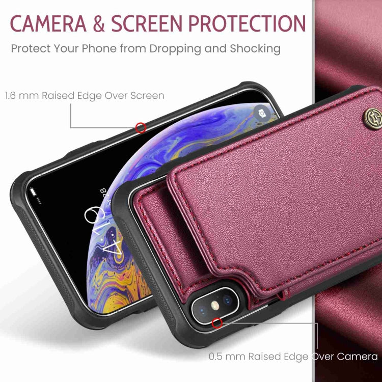 For iPhone XS Max CaseMe C22 Card Slots Holder RFID Anti-theft Phone Case(Wine Red) - HoMEdemic™ 