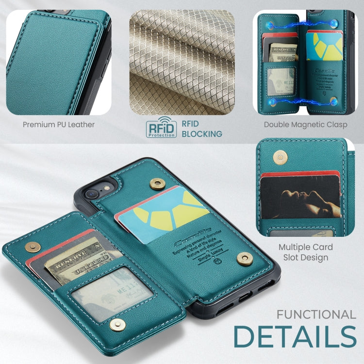For iPhone SE 2022 / SE 2020 CaseMe C22 Card Slots Holder RFID Anti-theft Phone Case(Blue Green) - HoMEdemic™ 