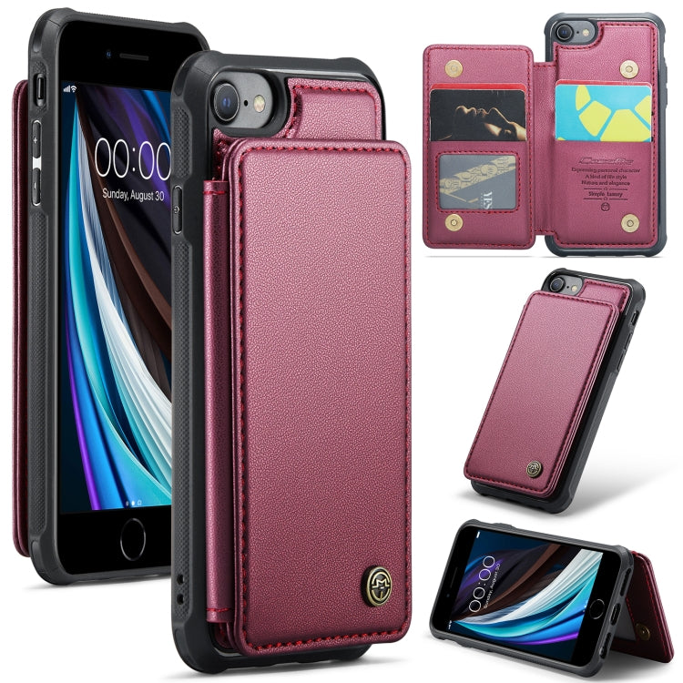 For iPhone SE 2022 / SE 2020 CaseMe C22 Card Slots Holder RFID Anti-theft Phone Case(Wine Red) - HoMEdemic™ 