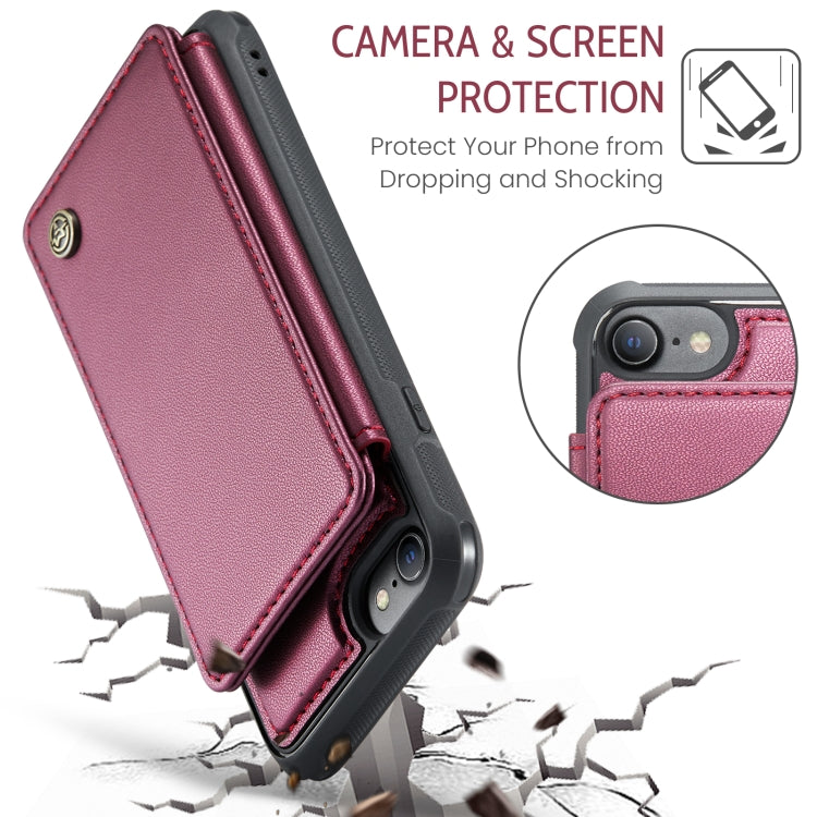 For iPhone SE 2022 / SE 2020 CaseMe C22 Card Slots Holder RFID Anti-theft Phone Case(Wine Red) - HoMEdemic™ 