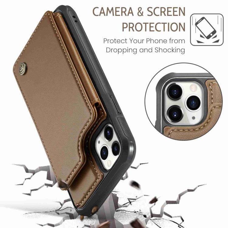 For iPhone 11 Pro CaseMe C22 Card Slots Holder RFID Anti-theft Phone Case(Brown) - HoMEdemic™ 