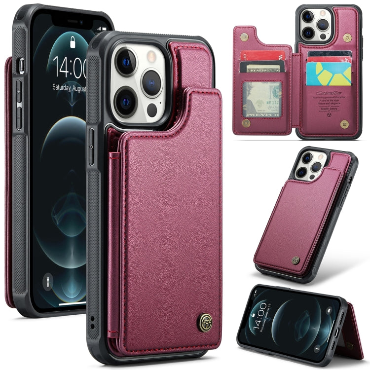 For iPhone 12 Pro Max CaseMe C22 Card Slots Holder RFID Anti-theft Phone Case(Wine Red) - HoMEdemic™ 