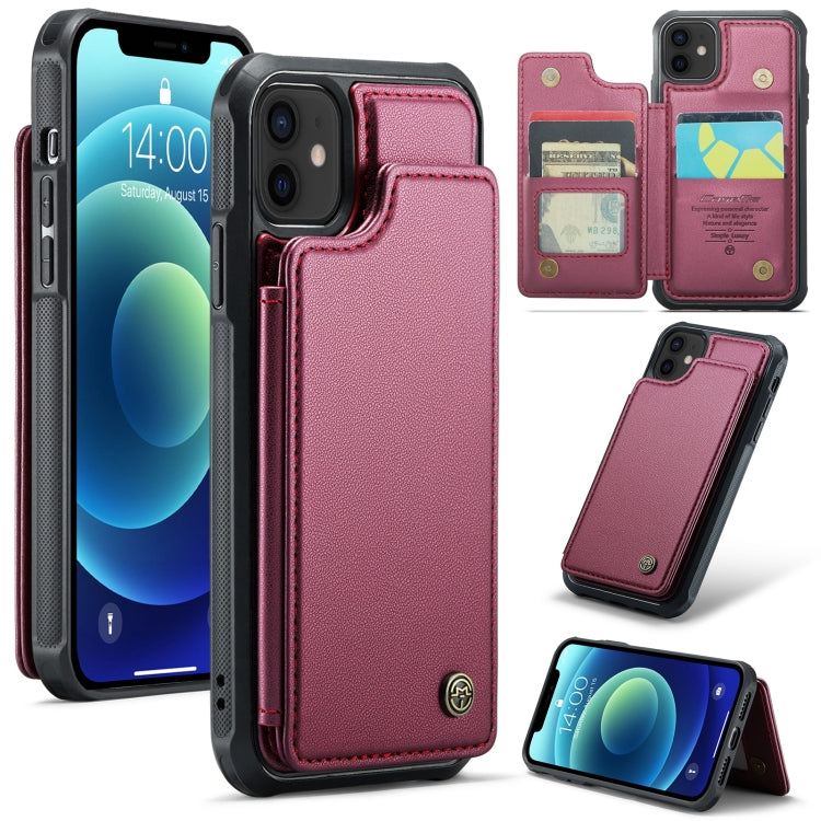 For iPhone 12 / 12 Pro CaseMe C22 Card Slots Holder RFID Anti-theft Phone Case(Wine Red) - HoMEdemic™ 