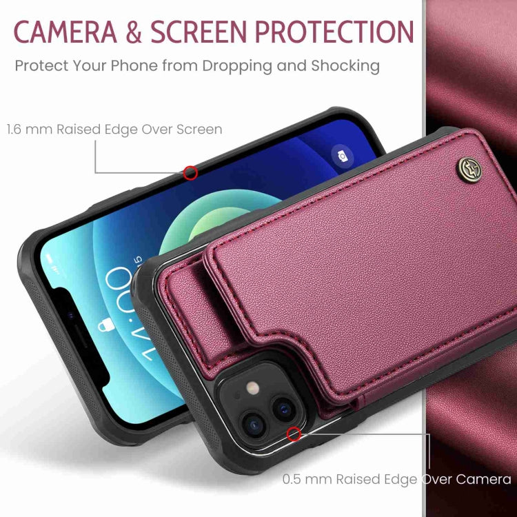 For iPhone 12 / 12 Pro CaseMe C22 Card Slots Holder RFID Anti-theft Phone Case(Wine Red) - HoMEdemic™ 