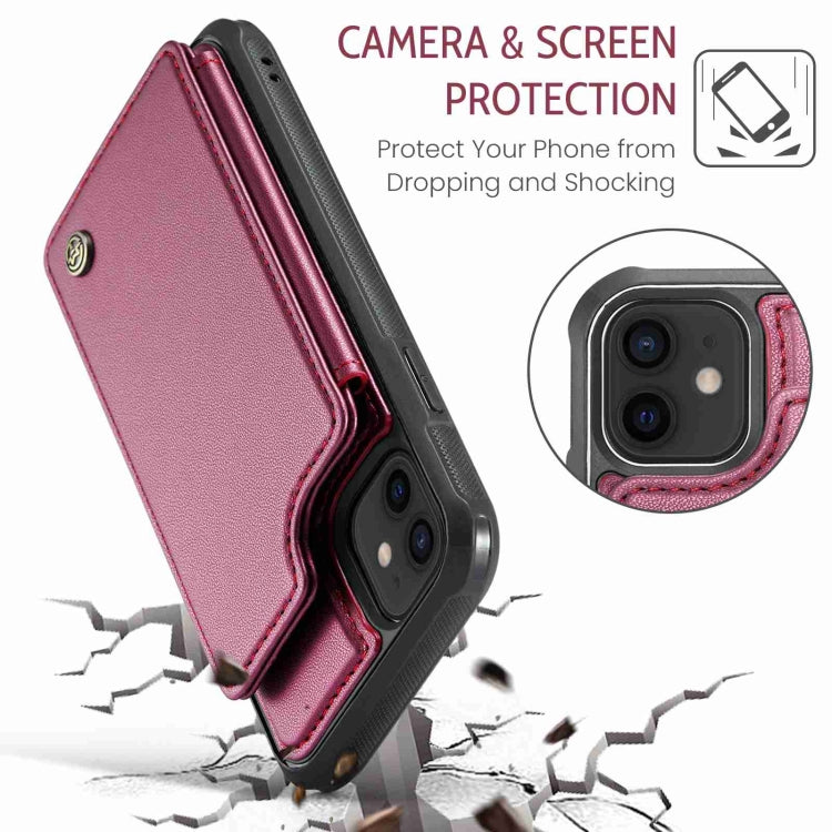 For iPhone 12 / 12 Pro CaseMe C22 Card Slots Holder RFID Anti-theft Phone Case(Wine Red) - HoMEdemic™ 