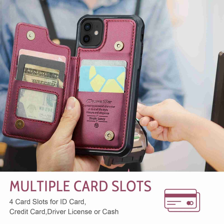 For iPhone 12 / 12 Pro CaseMe C22 Card Slots Holder RFID Anti-theft Phone Case(Wine Red) - HoMEdemic™ 