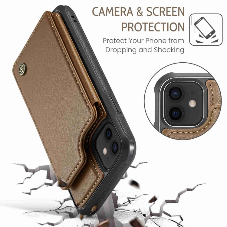 For iPhone 12 / 12 Pro CaseMe C22 Card Slots Holder RFID Anti-theft Phone Case(Brown) - HoMEdemic™ 