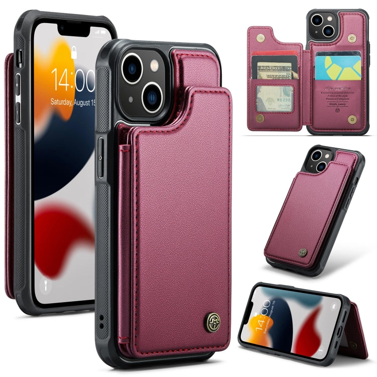 For iPhone 13 CaseMe C22 Card Slots Holder RFID Anti-theft Phone Case(Wine Red) - HoMEdemic™ 