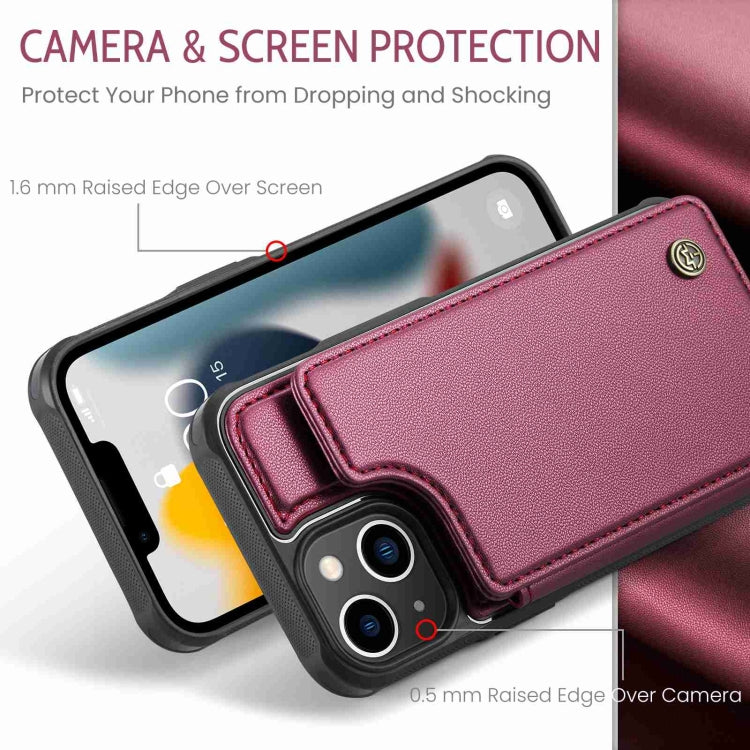 For iPhone 13 CaseMe C22 Card Slots Holder RFID Anti-theft Phone Case(Wine Red) - HoMEdemic™ 