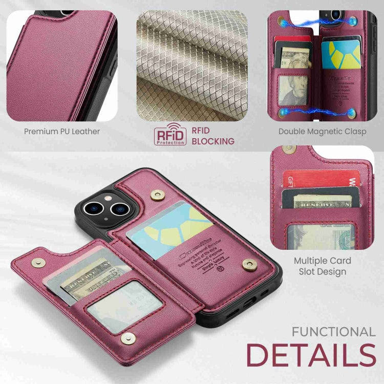 For iPhone 13 CaseMe C22 Card Slots Holder RFID Anti-theft Phone Case(Wine Red) - HoMEdemic™ 