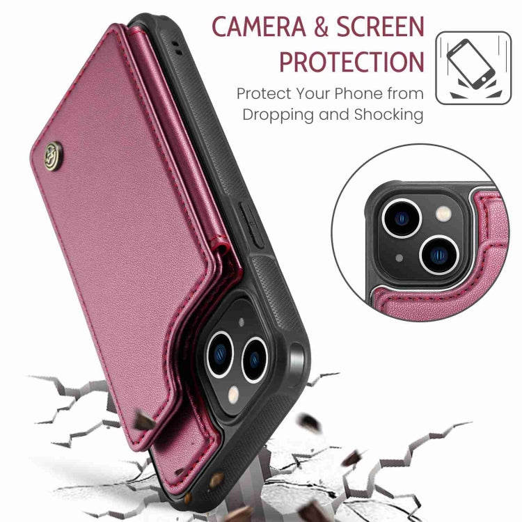 For iPhone 13 CaseMe C22 Card Slots Holder RFID Anti-theft Phone Case(Wine Red) - HoMEdemic™ 