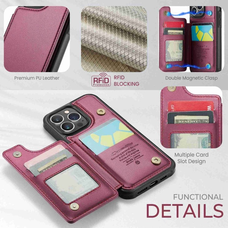 For iPhone 13 Pro CaseMe C22 Card Slots Holder RFID Anti-theft Phone Case(Wine Red) - HoMEdemic™ 
