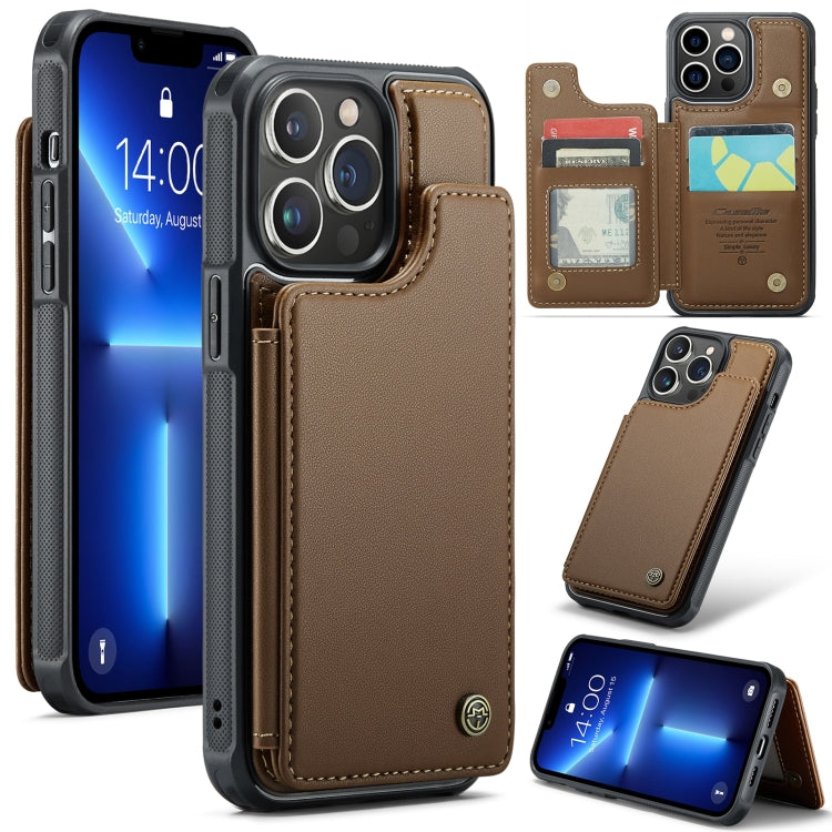 For iPhone 13 Pro CaseMe C22 Card Slots Holder RFID Anti-theft Phone Case(Brown) - HoMEdemic™ 