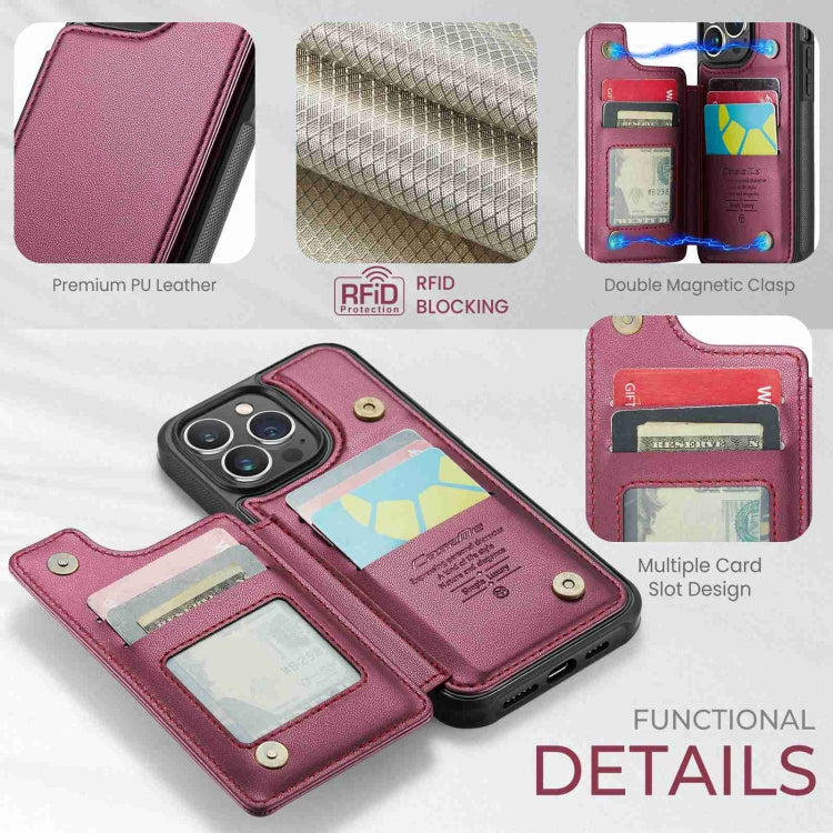 For iPhone 13 Pro Max CaseMe C22 Card Slots Holder RFID Anti-theft Phone Case(Wine Red) - HoMEdemic™ 