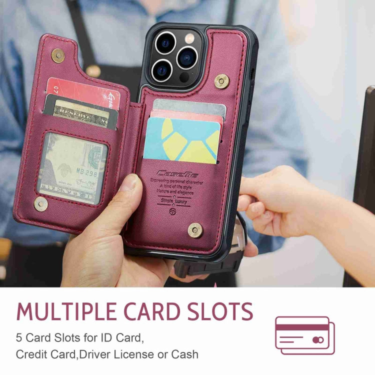 For iPhone 13 Pro Max CaseMe C22 Card Slots Holder RFID Anti-theft Phone Case(Wine Red) - HoMEdemic™ 