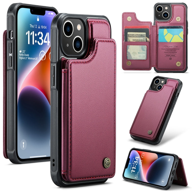 For iPhone 14 CaseMe C22 Card Slots Holder RFID Anti-theft Phone Case(Wine Red) - HoMEdemic™ 