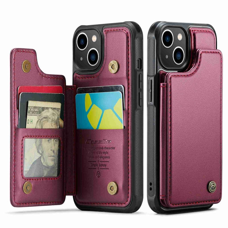 For iPhone 14 CaseMe C22 Card Slots Holder RFID Anti-theft Phone Case(Wine Red) - HoMEdemic™ 