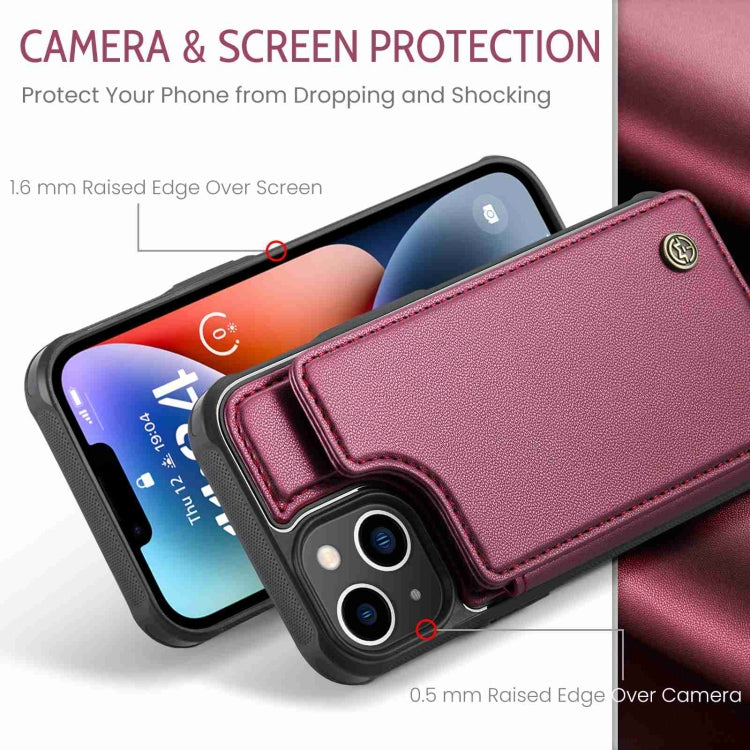 For iPhone 14 CaseMe C22 Card Slots Holder RFID Anti-theft Phone Case(Wine Red) - HoMEdemic™ 