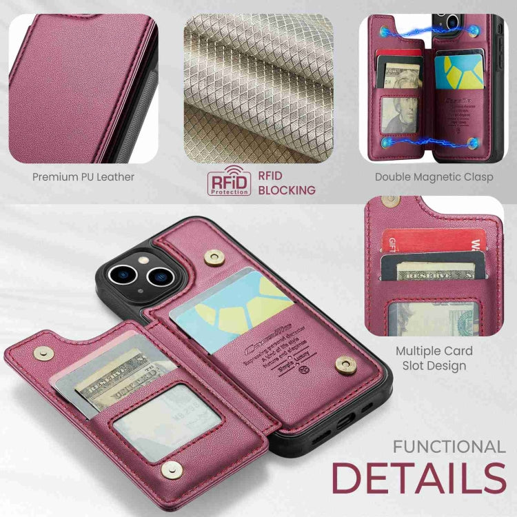 For iPhone 14 CaseMe C22 Card Slots Holder RFID Anti-theft Phone Case(Wine Red) - HoMEdemic™ 