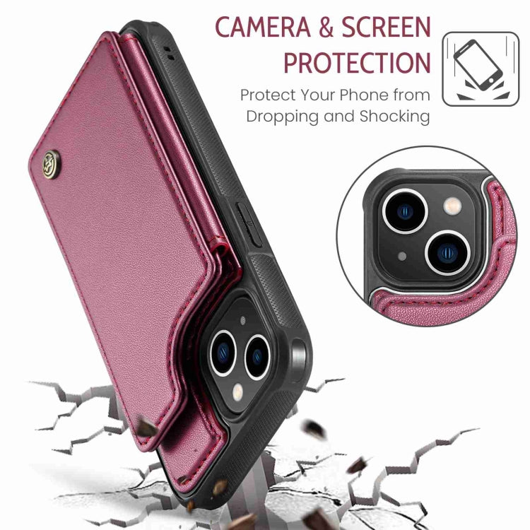 For iPhone 14 CaseMe C22 Card Slots Holder RFID Anti-theft Phone Case(Wine Red) - HoMEdemic™ 
