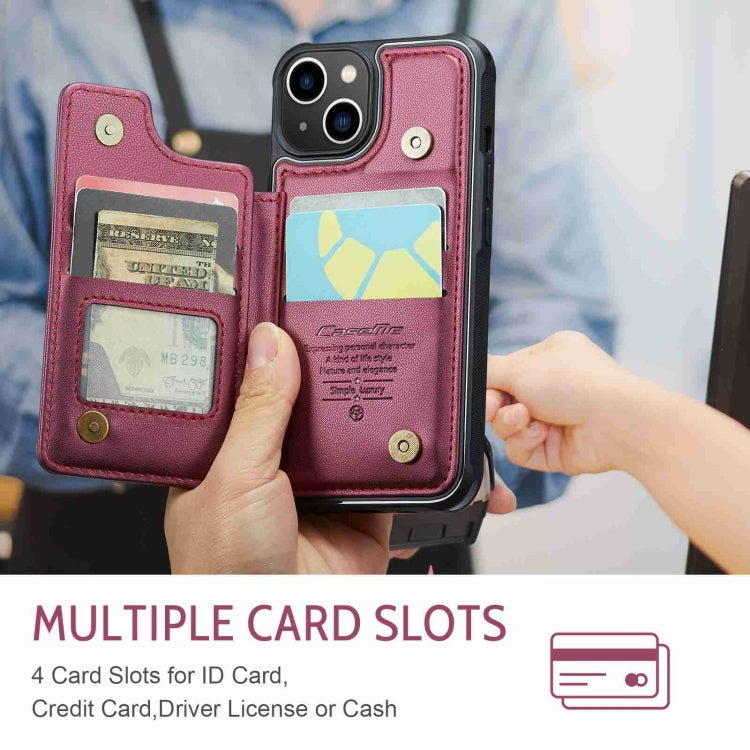For iPhone 14 CaseMe C22 Card Slots Holder RFID Anti-theft Phone Case(Wine Red) - HoMEdemic™ 