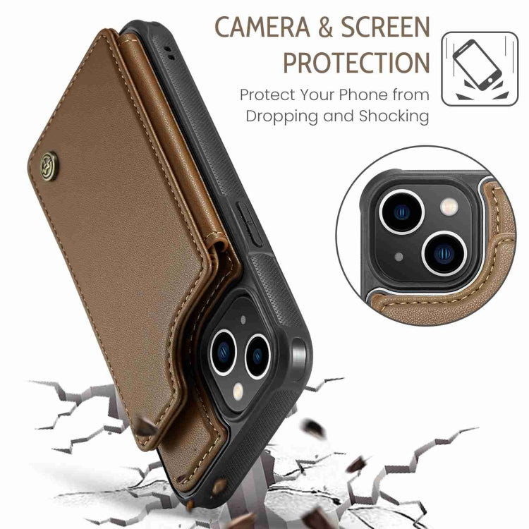 For iPhone 14 CaseMe C22 Card Slots Holder RFID Anti-theft Phone Case(Brown) - HoMEdemic™ 