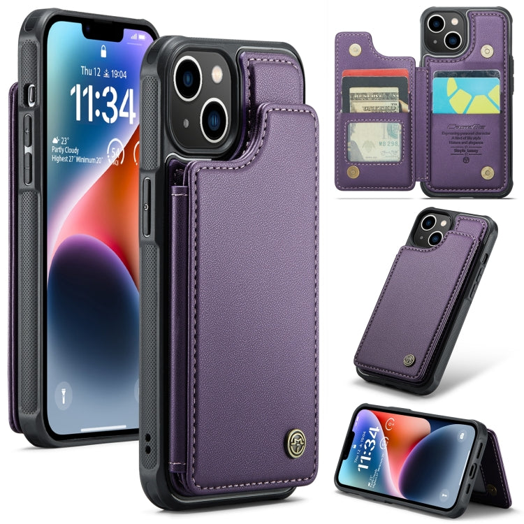 For iPhone 14 CaseMe C22 Card Slots Holder RFID Anti-theft Phone Case(Purple) - HoMEdemic™ 