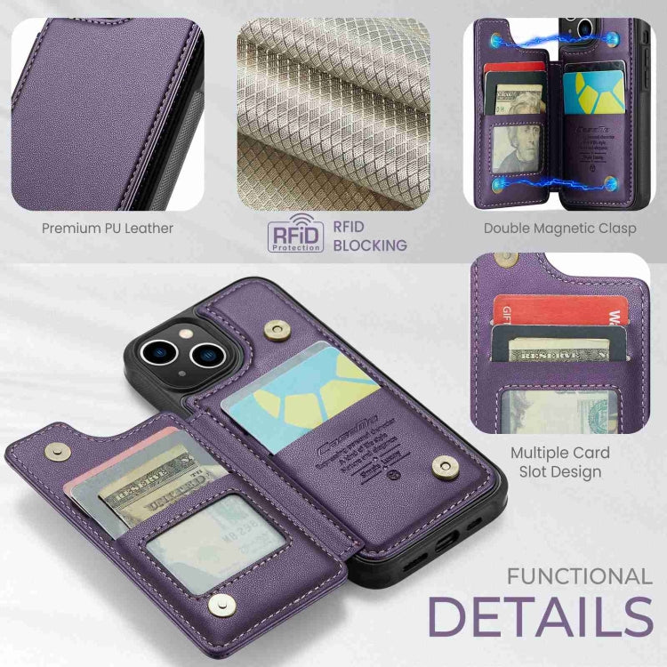 For iPhone 14 CaseMe C22 Card Slots Holder RFID Anti-theft Phone Case(Purple) - HoMEdemic™ 