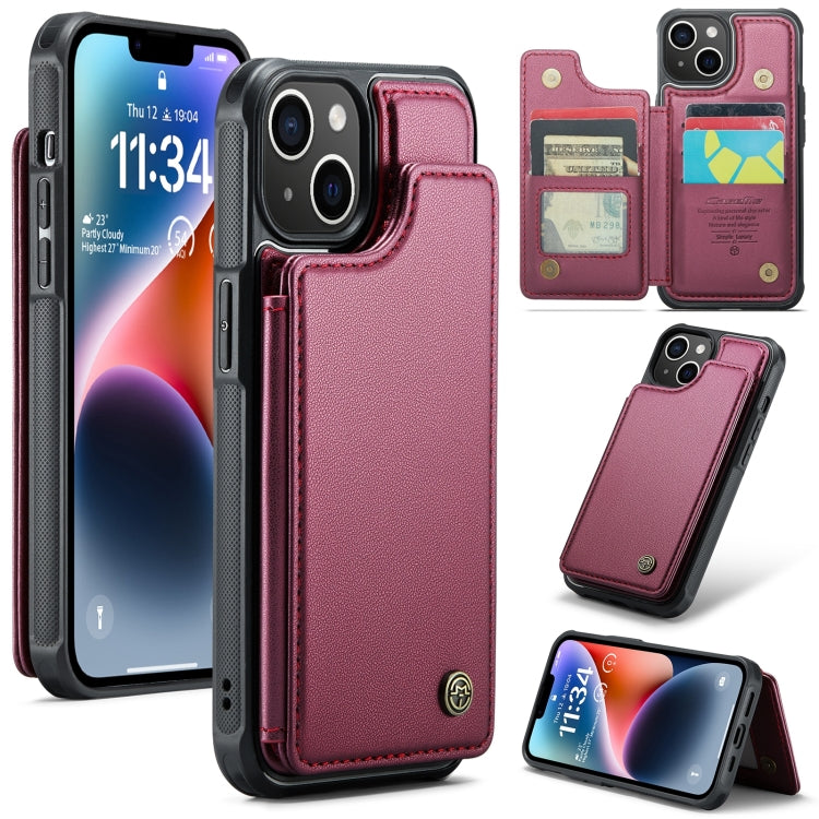 For iPhone 14 Plus CaseMe C22 Card Slots Holder RFID Anti-theft Phone Case(Wine Red) - HoMEdemic™ 