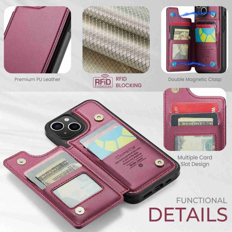 For iPhone 14 Plus CaseMe C22 Card Slots Holder RFID Anti-theft Phone Case(Wine Red) - HoMEdemic™ 