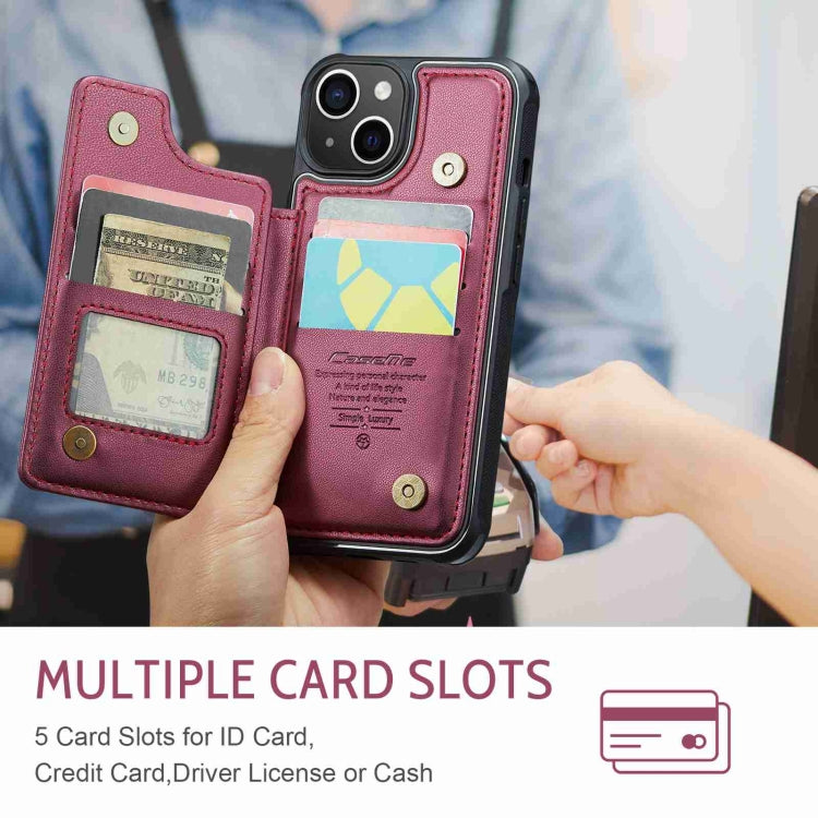 For iPhone 14 Plus CaseMe C22 Card Slots Holder RFID Anti-theft Phone Case(Wine Red) - HoMEdemic™ 