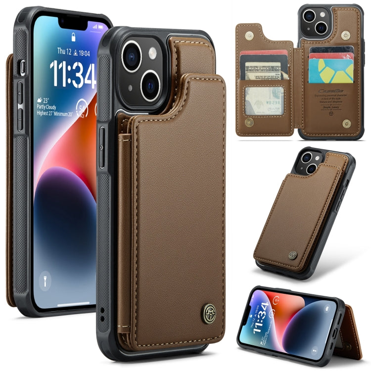 For iPhone 14 Plus CaseMe C22 Card Slots Holder RFID Anti-theft Phone Case(Brown) - HoMEdemic™ 