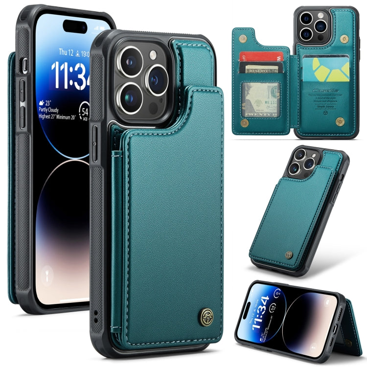 For iPhone 14 Pro CaseMe C22 Card Slots Holder RFID Anti-theft Phone Case(Blue Green) - HoMEdemic™ 