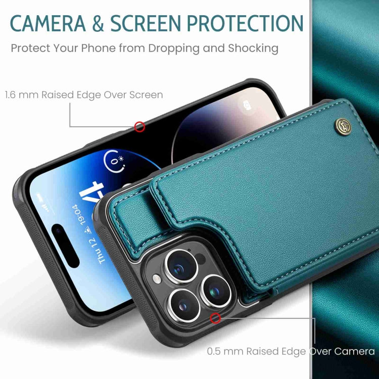 For iPhone 14 Pro CaseMe C22 Card Slots Holder RFID Anti-theft Phone Case(Blue Green) - HoMEdemic™ 