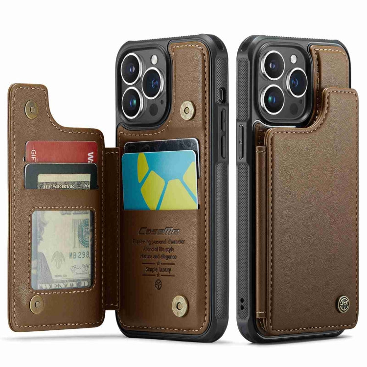 For iPhone 14 Pro CaseMe C22 Card Slots Holder RFID Anti-theft Phone Case(Brown) - HoMEdemic™ 