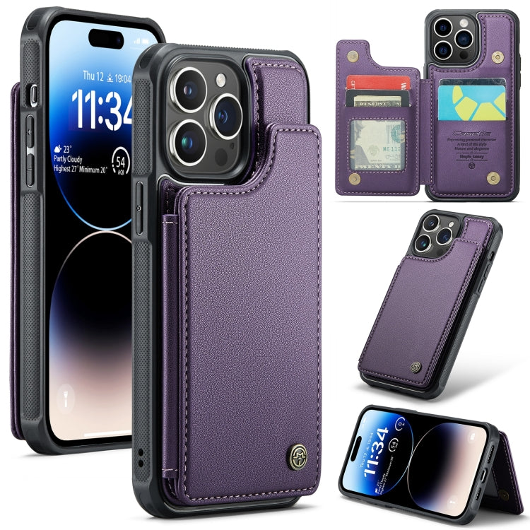For iPhone 14 Pro CaseMe C22 Card Slots Holder RFID Anti-theft Phone Case(Purple) - HoMEdemic™ 