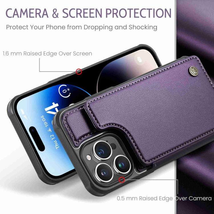 For iPhone 14 Pro CaseMe C22 Card Slots Holder RFID Anti-theft Phone Case(Purple) - HoMEdemic™ 