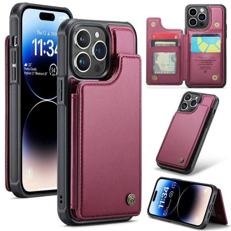 For iPhone 14 Pro Max CaseMe C22 Card Slots Holder RFID Anti-theft Phone Case(Wine Red) - HoMEdemic™ 