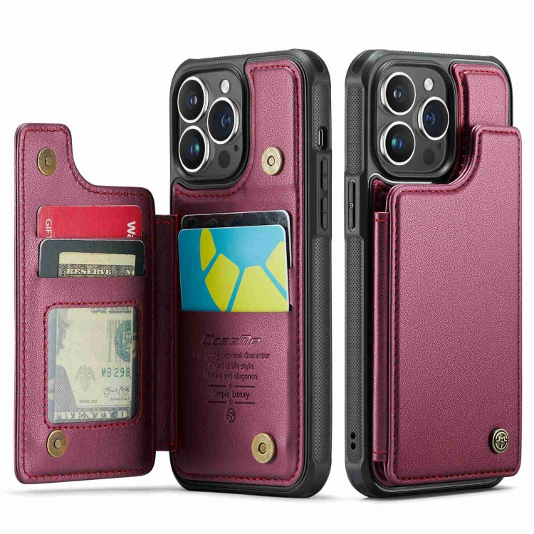For iPhone 14 Pro Max CaseMe C22 Card Slots Holder RFID Anti-theft Phone Case(Wine Red) - HoMEdemic™ 