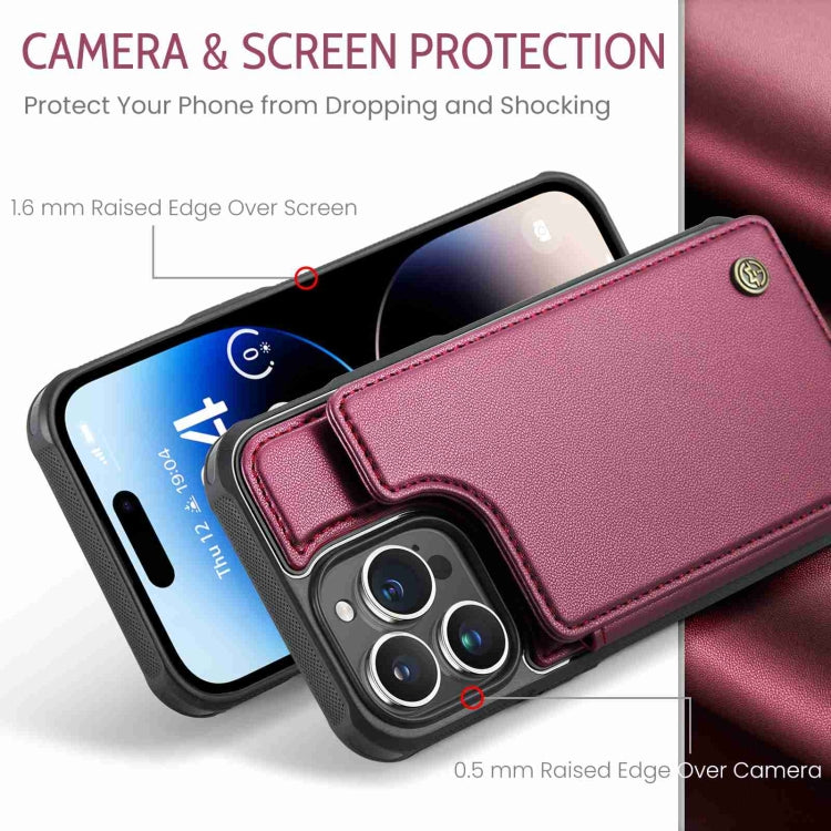 For iPhone 14 Pro Max CaseMe C22 Card Slots Holder RFID Anti-theft Phone Case(Wine Red) - HoMEdemic™ 