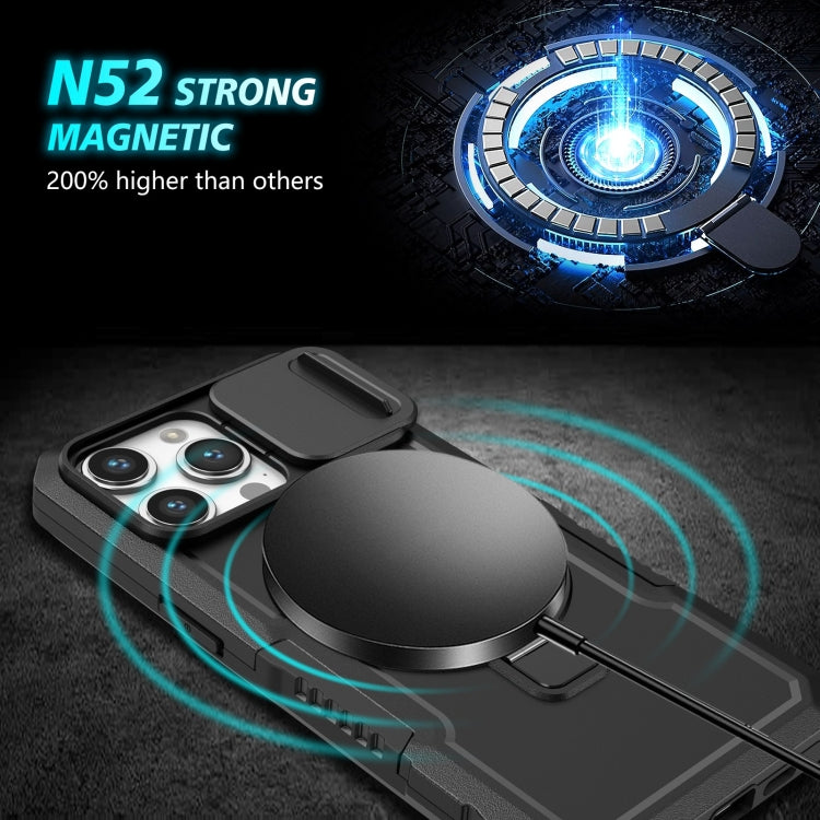 For iPhone 15 Pro Max Sliding Camshield MagSafe Holder TPU Hybrid PC Phone Case(Black) - HoMEdemic™ 