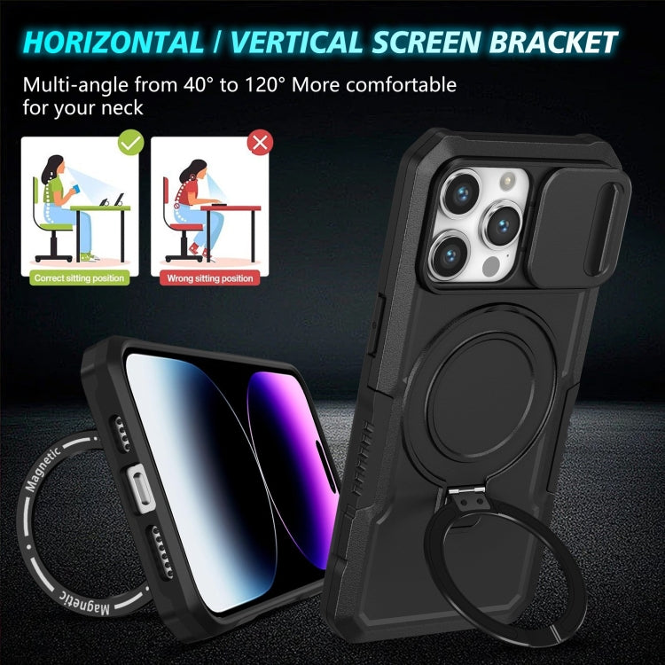 For iPhone 15 Pro Max Sliding Camshield MagSafe Holder TPU Hybrid PC Phone Case(Black) - HoMEdemic™ 