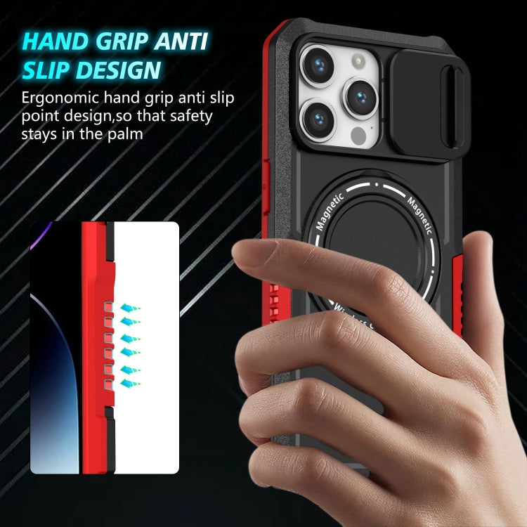 For iPhone 15 Pro Max Sliding Camshield MagSafe Holder TPU Hybrid PC Phone Case(Black Red) - HoMEdemic™ 