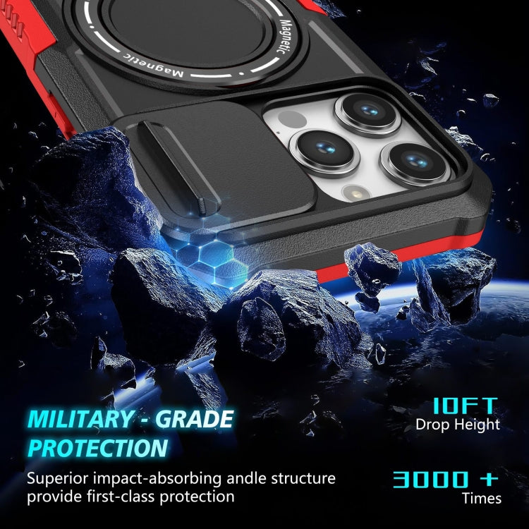 For iPhone 15 Pro Max Sliding Camshield MagSafe Holder TPU Hybrid PC Phone Case(Black Red) - HoMEdemic™ 