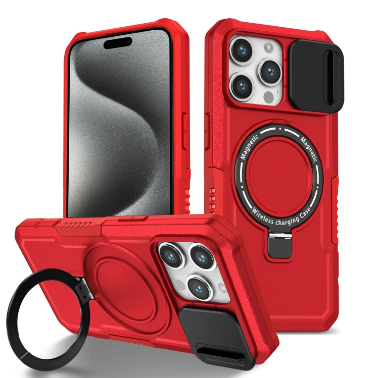 For iPhone 15 Pro Max Sliding Camshield MagSafe Holder TPU Hybrid PC Phone Case(Red) - HoMEdemic™ 