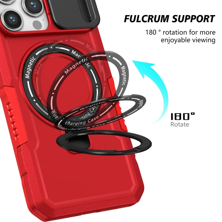 For iPhone 15 Pro Max Sliding Camshield MagSafe Holder TPU Hybrid PC Phone Case(Red) - HoMEdemic™ 