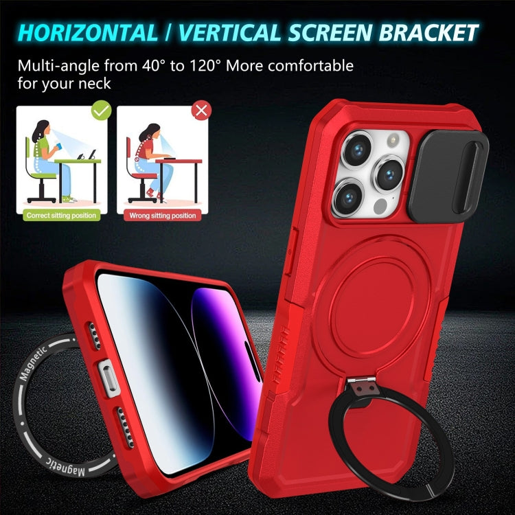 For iPhone 15 Pro Max Sliding Camshield MagSafe Holder TPU Hybrid PC Phone Case(Red) - HoMEdemic™ 