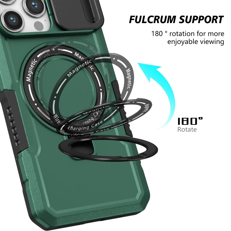 For iPhone 15 Pro Max Sliding Camshield MagSafe Holder TPU Hybrid PC Phone Case(Deep Green) - HoMEdemic™ 